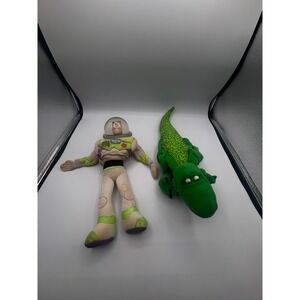 Disney Toy Story Buzz Lightyear & Reversible Rex Plush Burger King Vintage Set